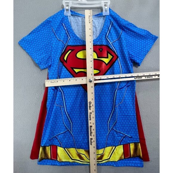 Supergirl T-Shirt Girls Large Blue Red Short Sleeve Tee with Cape - Picture 3 of 5
